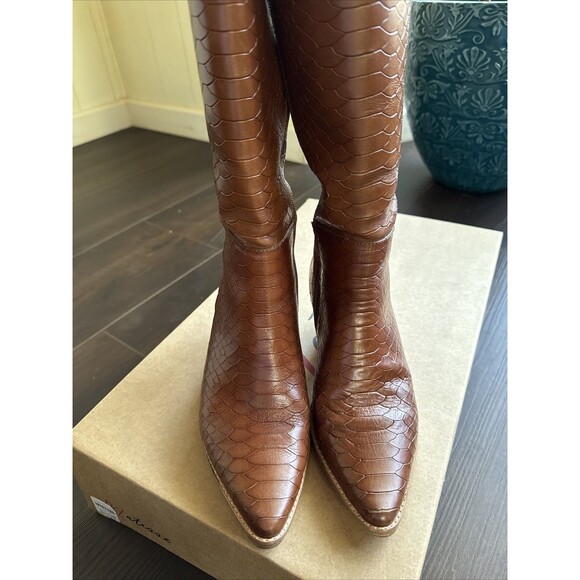 Matisse Truvie Knee-High Tobacco Croc Leather Boots Anthropologie Sz 7 - Picture 3 of 6